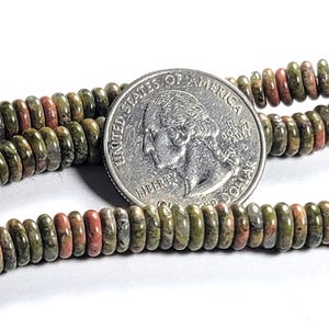 6x2mm Unakite Heishi Button Gemstone Beads 8-Inch Strand