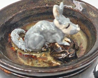 Viscacha Pottery Mug with Cover - Unique Sculpted Image on Wheel-thrown Cup and Dish