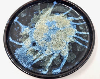 Solar Flare Plate - Handmade Pottery - Black and Bright Blue