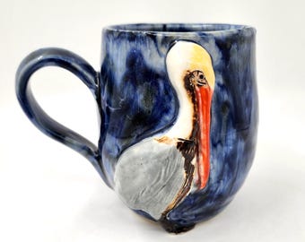 Brown Pelican at Night Handmade Mug - Wheel-thrown Porcelain