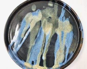 Ghostly Plate - Handmade Pottery - Black and Bright Blue