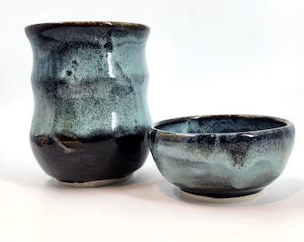 Tumbler with Matching Bowl in Black and Blue