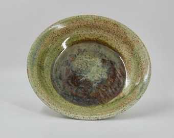 Speckled Deep Forest Bowl Medium Wheel-thrown Stoneware Moss Green Tan Serving Bowl Pasta Bowl - Handmade Pottery