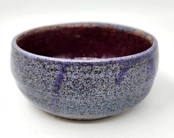 Medium Stoneware Bowl - Royal Purple With Red Interior -- Handmade Pottery - Wheel-thrown Ceramics