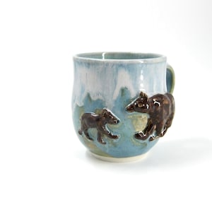 Mug - Yellowstone Brown Bears -  Stoneware Pottery Hand-sculpted Wildlife - Gift for Mom