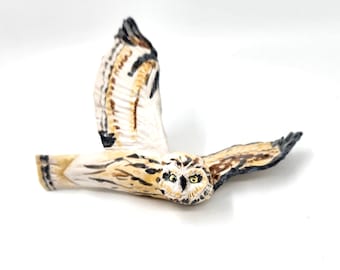 Small Bird Sculpture - Handmade Pottery - Short-eared Owl