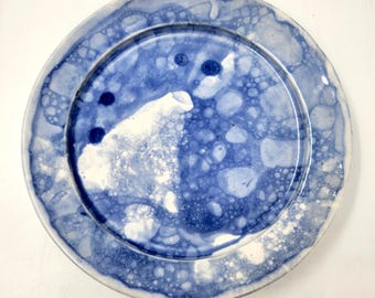 Bubble Plate - Handmade Pottery - Blue and White