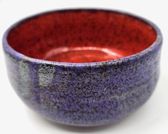 Medium Stoneware Bowl - Royal Purple With Red Orange Interior -- Handmade Pottery - Wheel-thrown Ceramics