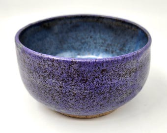 Medium Stoneware Bowl - Royal Purple With Sky Blue Interior -- Handmade Pottery - Wheel-thrown Ceramics