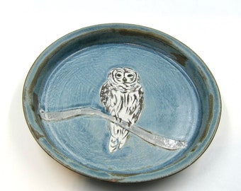 Barred Owl Plate - Handmade Ceramics - Dark Stoneware Clay - Tapas Size