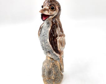 Hand-sculpted Porcelain Potoo Sculpture – Whimsical Bird Figurine