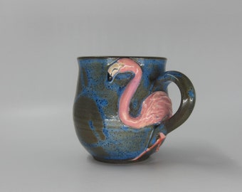 Pink and White Flamingo Mug - Wheelthrown Stoneware
