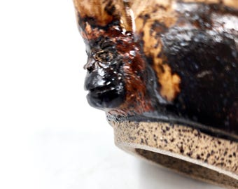 Surprise Tiny Ape on Earth-Tones Mug - Wheel-thrown Stoneware