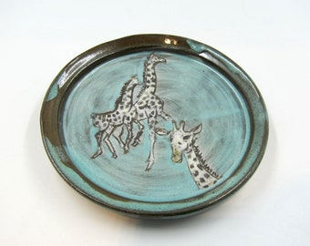 Giraffes Plate - Handmade Ceramics - Stoneware Clay - Tapas Size