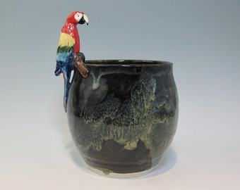 Art Pottery Vase- Rainbow Colored Scarlet Macaw - Sculpture and Wheel