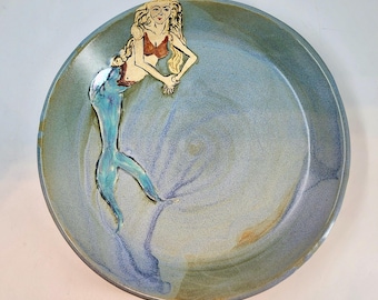 Large Plate-Mermaid with a Golden Bracelet - Porcelain Handmade Pottery