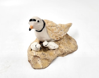 Piping Plovers Playing at the Edge of the Sea - Handmade Pottery - Small sculpture