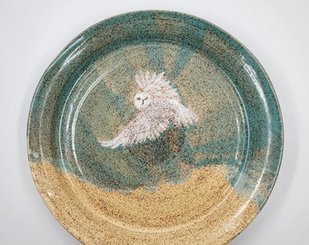 Snowy Owl Platter -- Handmade Stoneware Clay