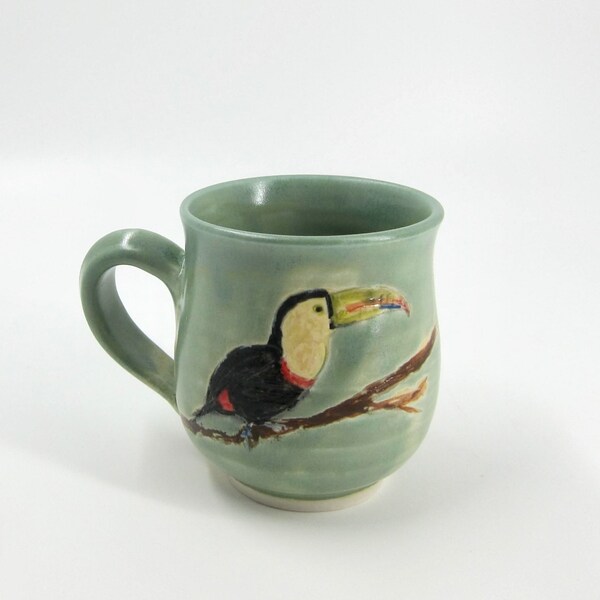 Toucan Pottery Mug - Handmade Ceramics - Hand Painted Bird