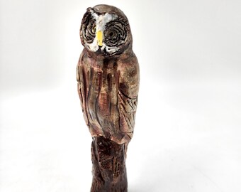 Gray Owl Sculpture - Handmade Pottery