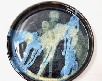 Another Ghostly Plate - Handmade Pottery - Black and Bright Blue