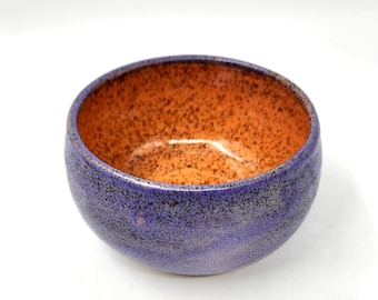 Medium Stoneware Bowl - Royal Purple With Orange Interior -- Handmade Pottery - Wheel-thrown Ceramics