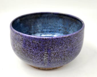 Medium Stoneware Bowl - Royal Purple With Sky Blue Interior -- Handmade Pottery - Wheel-thrown Ceramics