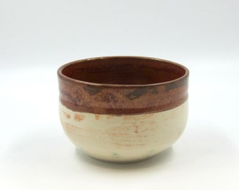 Medium Bowl with Orange Street and Folk White Glazes - Handmade Pottery - Rusty-Look Glaze