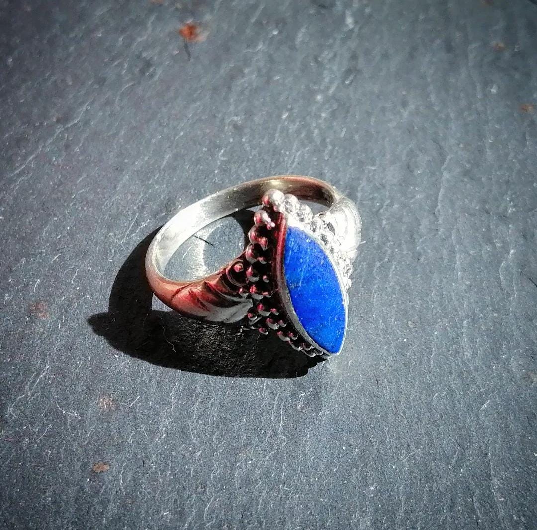 Bague En Cordiérite (Iolite) Violette - Coupe Marquise 27x16mm - Argent 925 Réglable - Neuf