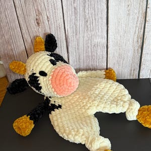 Handmade Crochet Cow Lovey – Soft Baby Snuggler – Custom Colors Available
