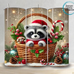 Christmas Raccoon Tumbler Wrap PNG, Cute Raccoon Design, 20 Oz Seamless Skinny Sublimation Digital Download, Raccoon Christmas Tumbler Wrap