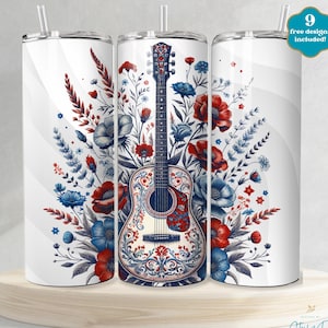 Acoustic Guitar Tumbler Wrap, 20oz Skinny seamless sublimation design, Digital Download, PNG, Music lover Design, Gift for Guitar Lovers