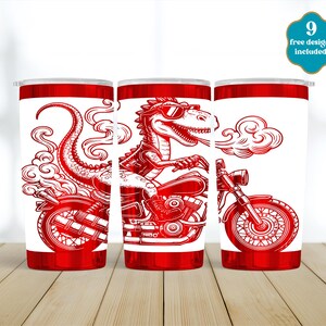 Dinosaur Laser Tumbler Wrap, Cute Dino SVG for Laser Rotary, Fully Engraved Wrap, 20oz tumbler Seamless Design, Digital Download, Motorcycle