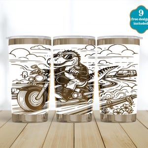 Dinosaur Laser Tumbler Wrap, Cute Dino SVG for Laser Rotary, Fully Engraved Wrap, 20oz tumbler Seamless Design, Digital Download, Motorcycle
