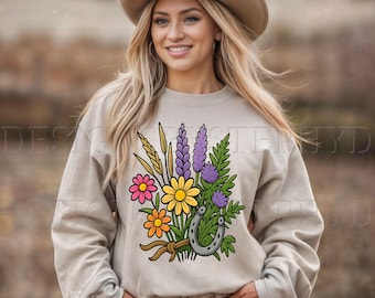 Floral Horseshoe PNG, Western Sublimation Design, Horse Lover Art, Floral Graphics PNG, Digital Download, Transparent PNG, T-Shirt design