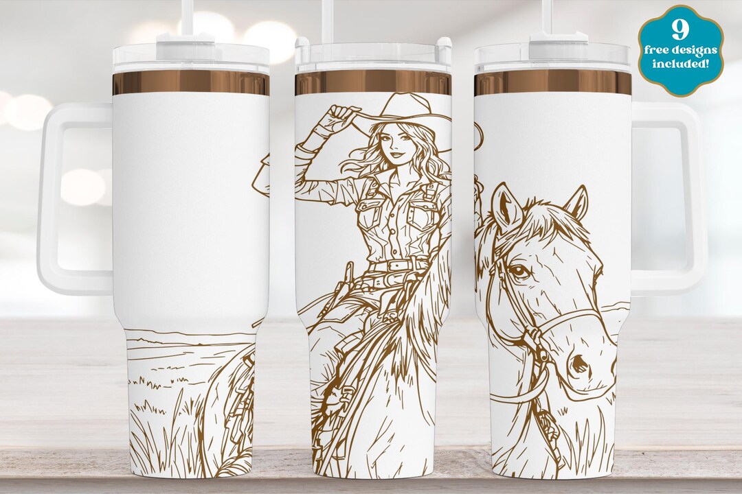 Cowgirl Laser Tumbler Wrap SVG File, Full Wrap Design for 40oz Tumbler ...