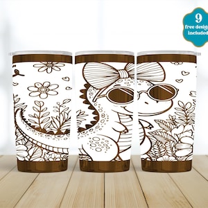 Dinosaur Laser Tumbler Wrap, Cute Dino SVG for Laser Rotary, Floral,  Fully Engraved Wrap, 20oz tumbler Seamless Design, Digital Download