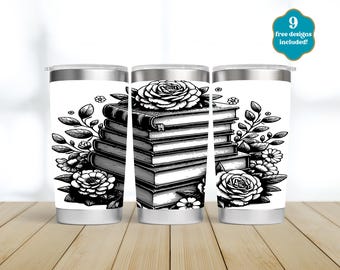 Book Lover Laser Tumbler Wrap, SVG-ontwerp, digitale download, 20oz Tumbler naadloze gravurebestand, roterende laser, volledig gegraveerde wrap