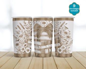 Book Lover Laser Tumbler Wrap, SVG, digitale download, 20oz Tumbler naadloze gravurebestand, Coquette Bow, volledig gegraveerde wrap