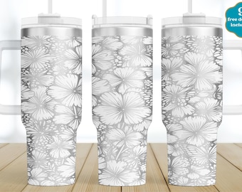 Envoltura láser de flores silvestres SVG para vaso rotatorio láser, envoltura completa con grabado floral para vaso de 40 oz, diseño sin costuras, descarga digital