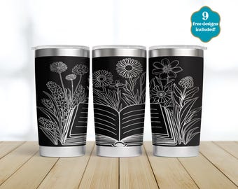 Book Lover Laser Tumbler Wrap, SVG-ontwerp, digitale download, 20oz Tumbler naadloze gravurebestand, roterende laser, volledig gegraveerde wrap