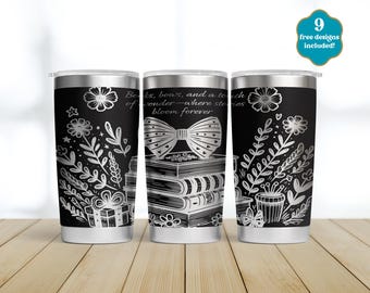 Book Lover Laser Tumbler Wrap, SVG, digitale download, 20oz Tumbler naadloze gravurebestand, Coquette Bow, volledig gegraveerde wrap