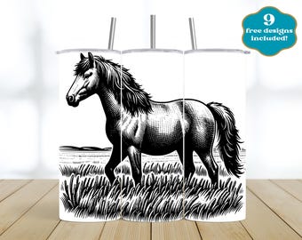 Horse Tumbler Laser Wrap SVG, 20oz Skinny Seamless design, Digital Download, Laser Rotary, Perfect Gift for Horse Enthusiasts, Western