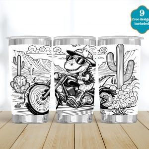 Dinosaur Laser Tumbler Wrap, Cute Dino SVG for Laser Rotary, Fully Engraved Wrap, 20oz tumbler Seamless Design, Digital Download, Motorcycle