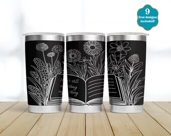 Book Lover Laser Tumbler Wrap, SVG-ontwerp, digitale download, 20oz Tumbler naadloze gravurebestand, roterende laser, volledig gegraveerde wrap