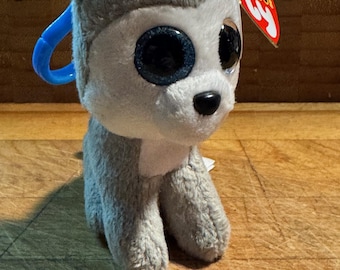 Ty Beanie Boos “Slush” Husky • 3–4 Inch Clip Plush • Gray & Blue Husky ClipOn • Birthday April 30 • Collectible Mini Plush