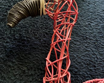 Vintage Rattan Flamingo Sculpture – 33" Tall Handwoven Wicker Bird Garden Art