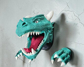 QUICK SHIP - Dinosaur Dragon Alien Wall Mount - Custom Controller and Headphone Holder - T Rex Velociraptor Display - Kids Room