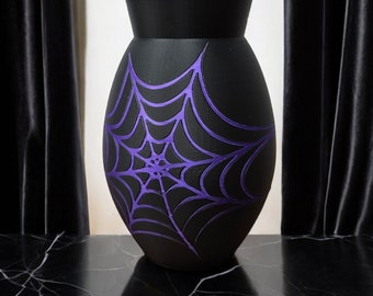 Black Gothic Vase - Purple Spider Web, Macabre Decor