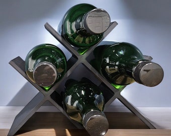 Minimalist Countertop Wine Bottle Rack - Holds 4 Bottles - modern wine bottle holder